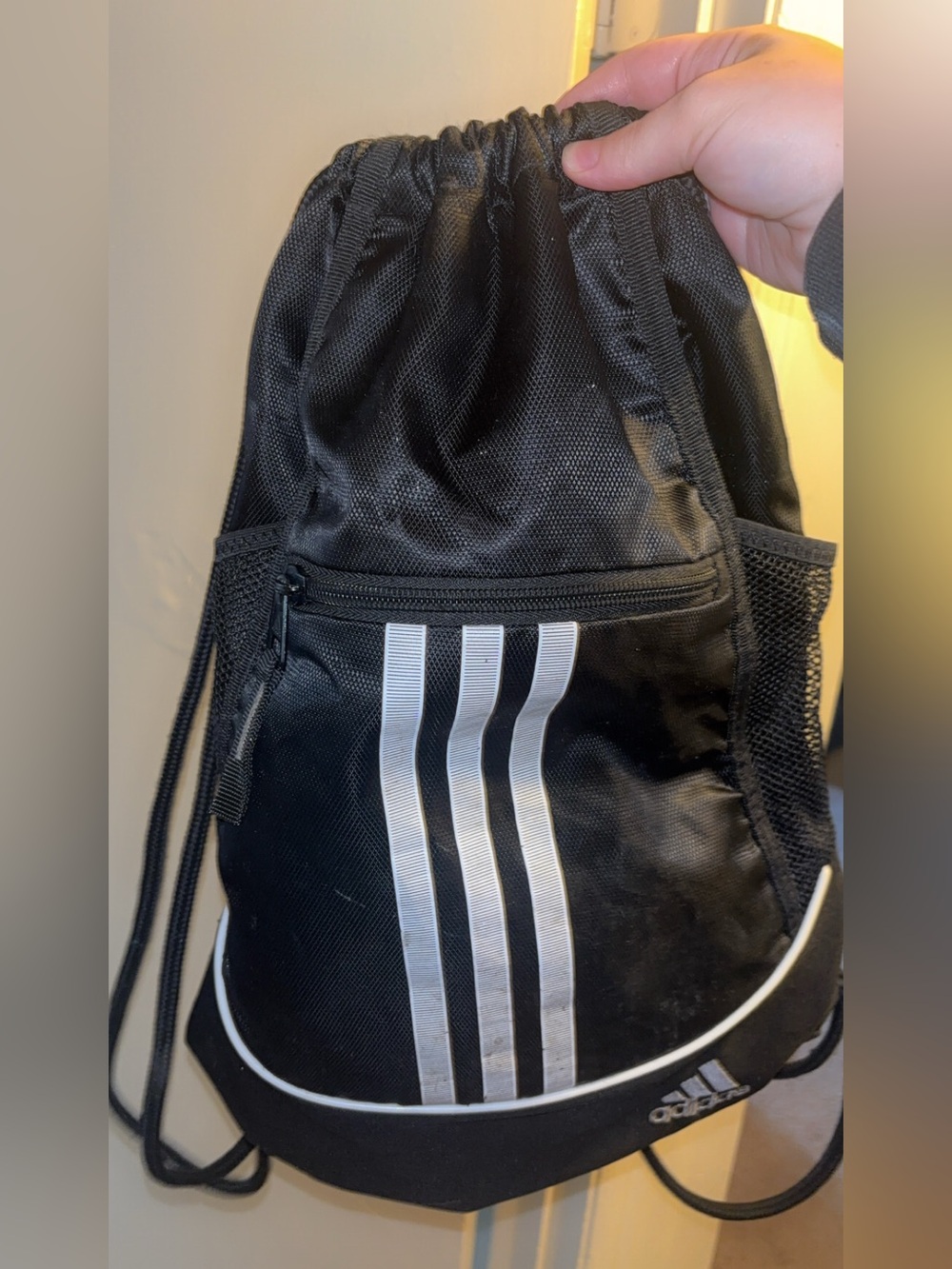adidas Black Drawstring Backpack with White Three Stripes